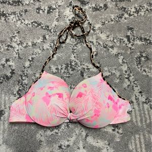 Victoria’s Secret PINK Floral Leopard Print Plunge Underwire Swim Bikini Top